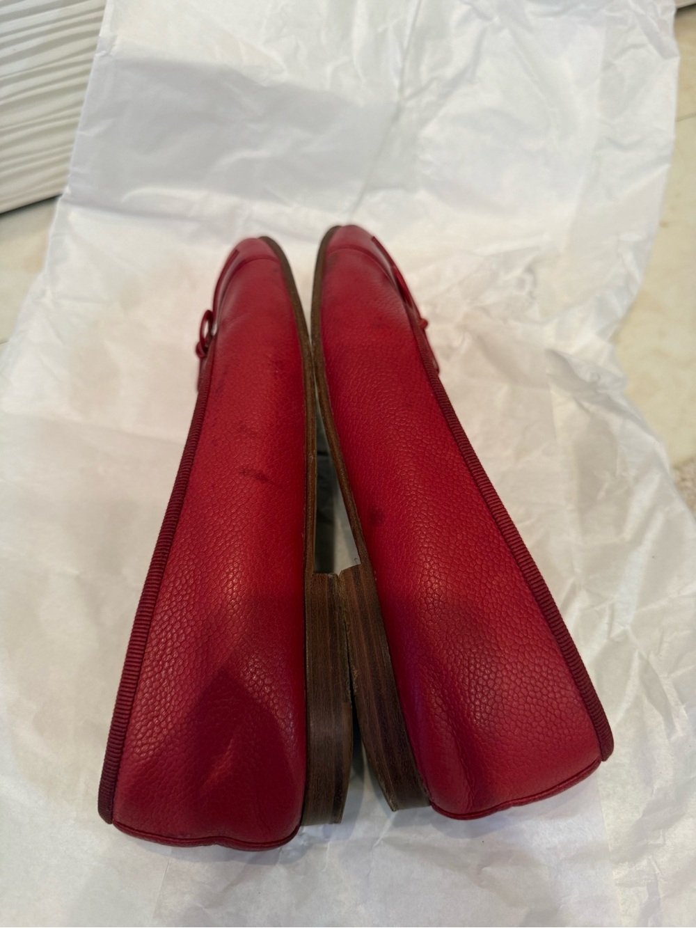CHANEL Red Leather CC Bow Ballet Flats - Picture 4 of 7